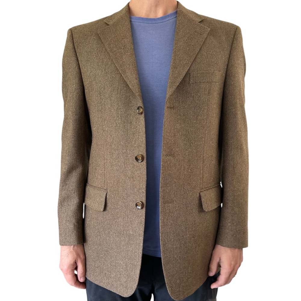 Cashmere Wool Tweed Sport Coat Blazer Jacket Brown Size Tall Large